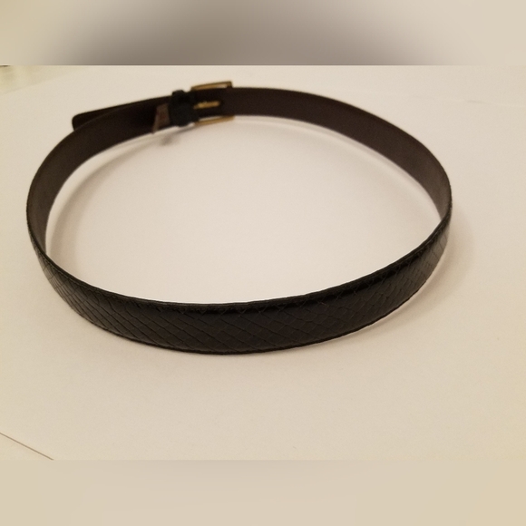 Trafalgar Men's Leather Snakeskin Belt Black  Size 36 Gold Tone Square Buckle - Picture 5 of 15